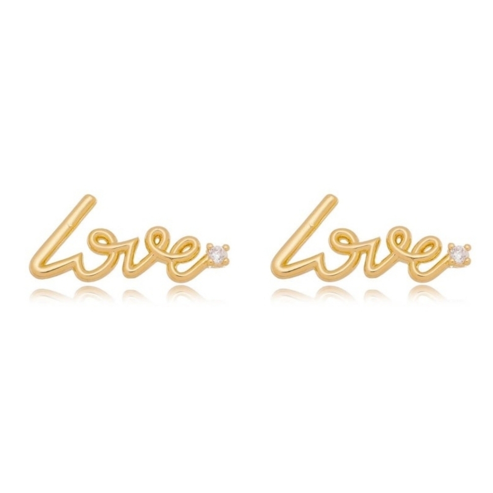 18k Gold Filled Gorgeous Love Stud With Cubic Zirconia - Picture 5 of 5